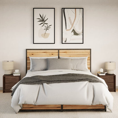 vidaXL Bedside Cabinets with LED Lights 2 pcs Brown Oak Engineered Wood