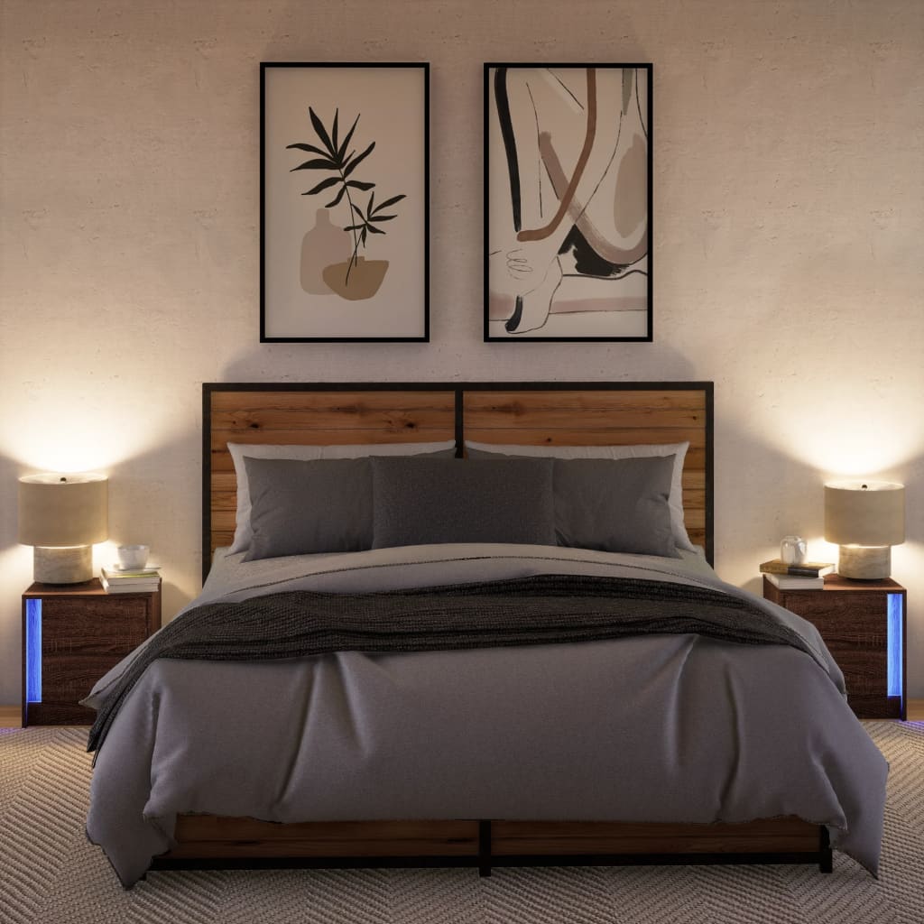 vidaXL Bedside Cabinets with LED Lights 2 pcs Brown Oak Engineered Wood