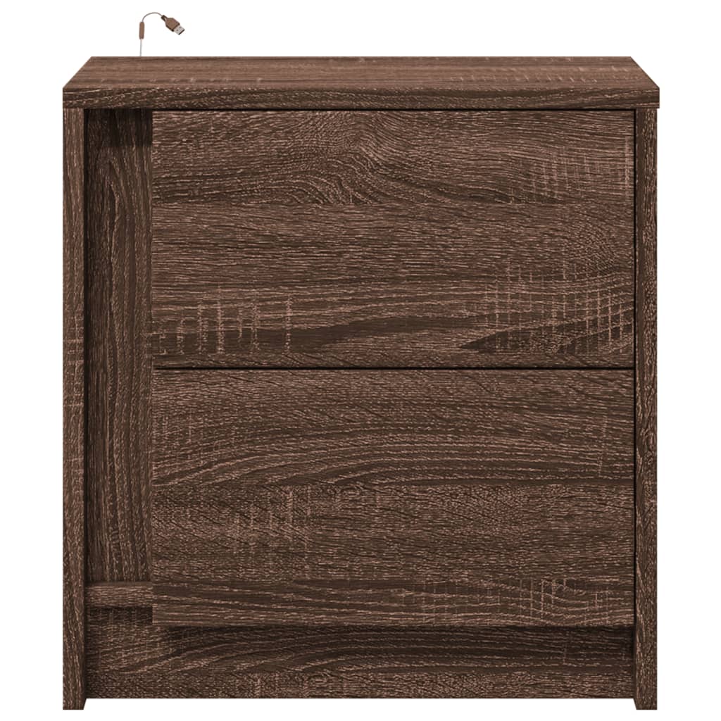 vidaXL Bedside Cabinets with LED Lights 2 pcs Brown Oak Engineered Wood