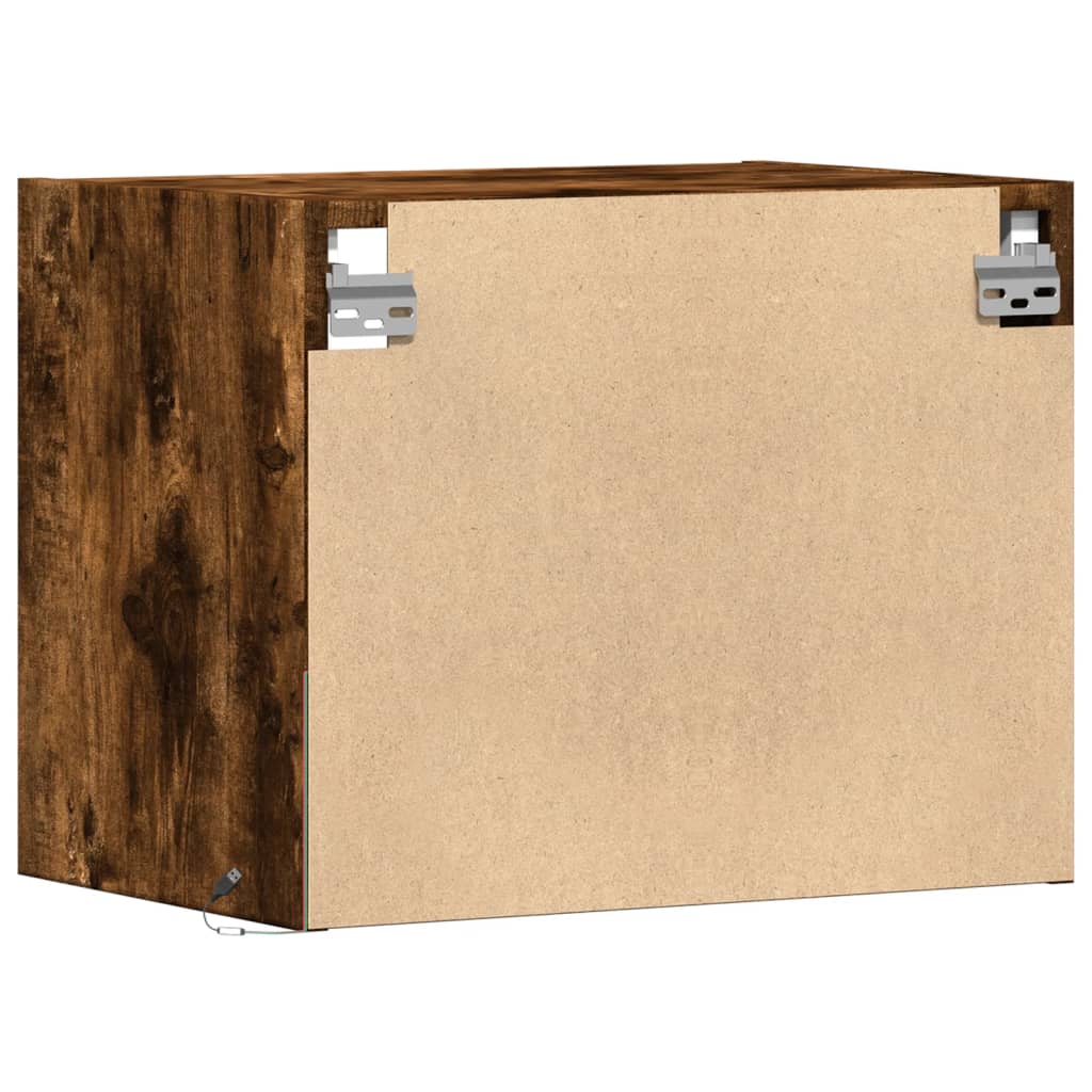vidaXL Wall-mounted Bedside Cabinet with LED Lights Smoked Oak