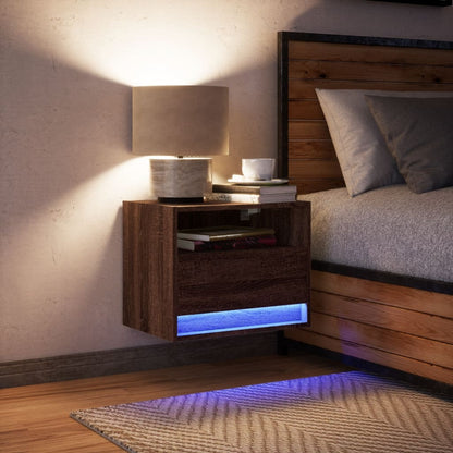 vidaXL Wall-mounted Bedside Cabinet with LED Lights Brown Oak