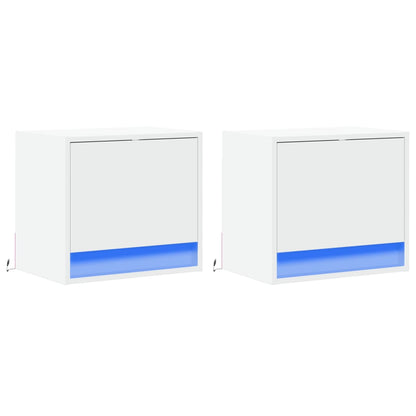 vidaXL Wall-mounted Bedside Cabinets with LED Lights 2 pcs White