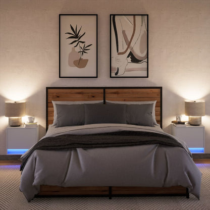 vidaXL Wall-mounted Bedside Cabinets with LED Lights 2 pcs White