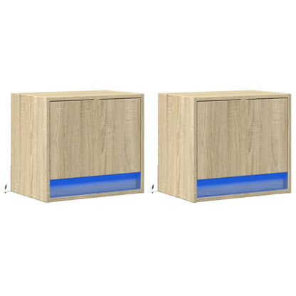 vidaXL Wall-mounted Bedside Cabinets with LED Lights 2 pcs Sonoma Oak