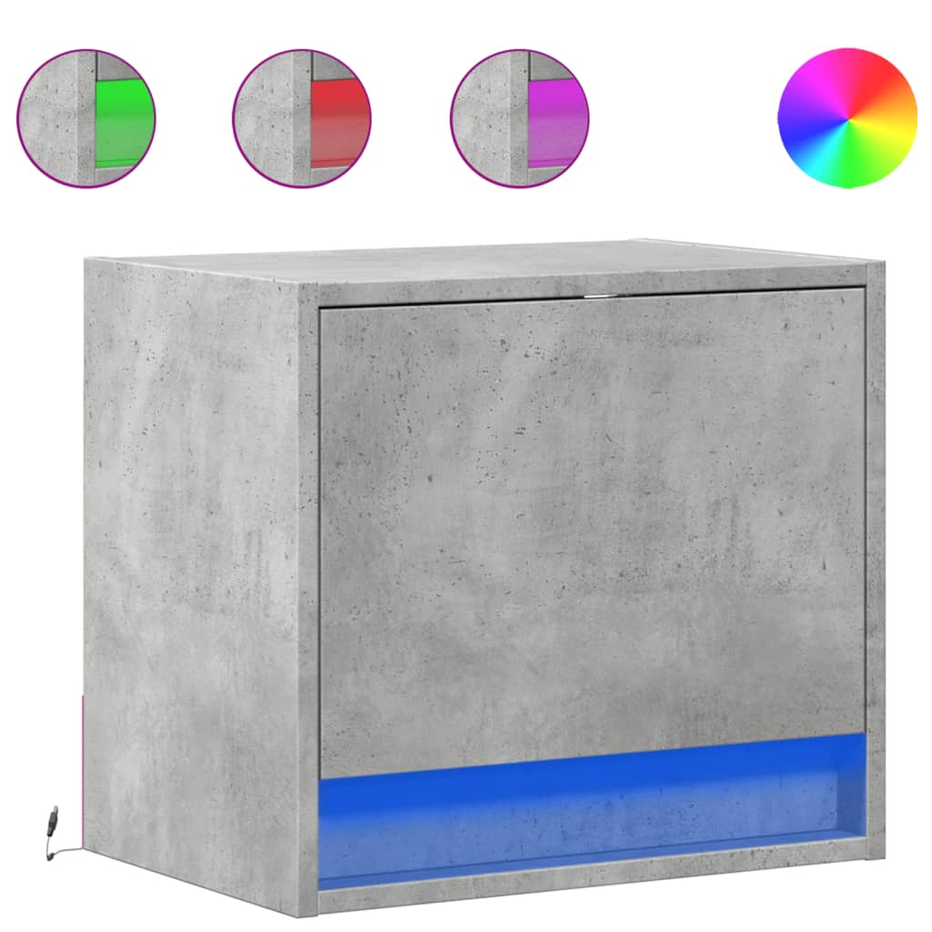 vidaXL Wall-mounted Bedside Cabinets with LED 2 pcs Concrete Grey