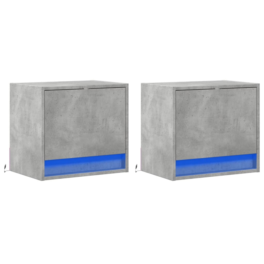 vidaXL Wall-mounted Bedside Cabinets with LED 2 pcs Concrete Grey