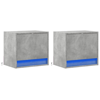 vidaXL Wall-mounted Bedside Cabinets with LED 2 pcs Concrete Grey