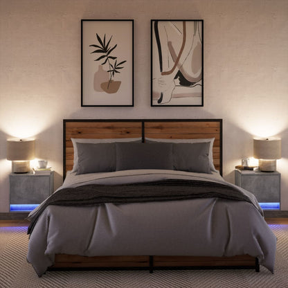 vidaXL Wall-mounted Bedside Cabinets with LED 2 pcs Concrete Grey