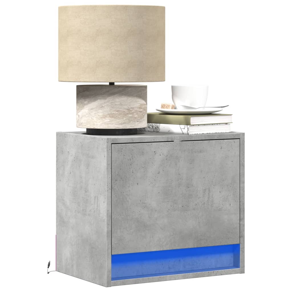 vidaXL Wall-mounted Bedside Cabinets with LED 2 pcs Concrete Grey