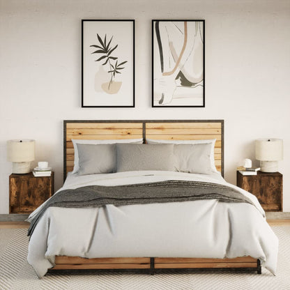 vidaXL Wall-mounted Bedside Cabinets with LED Lights 2 pcs Smoked Oak