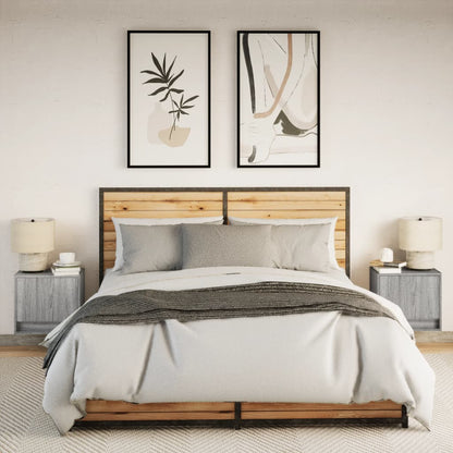 vidaXL Wall-mounted Bedside Cabinets with LED Lights 2 pcs Grey Sonoma