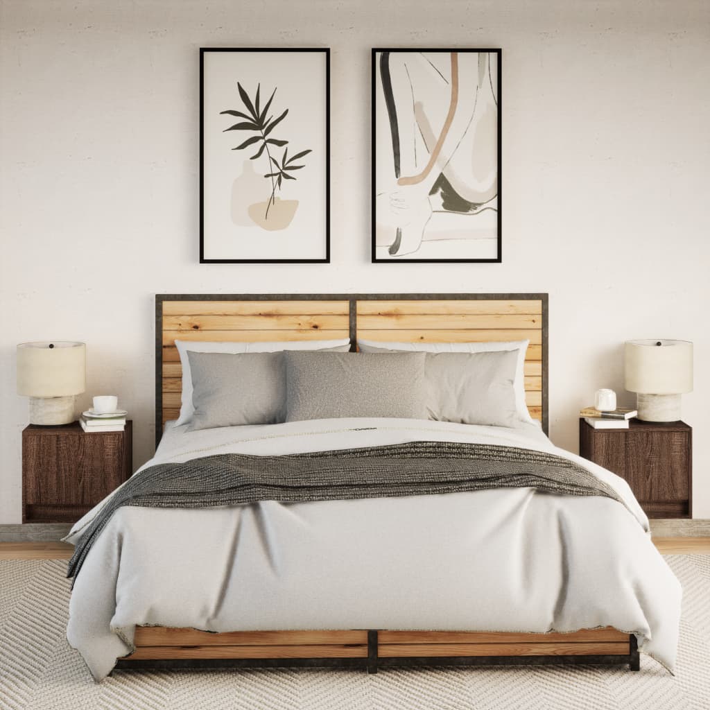 vidaXL Wall-mounted Bedside Cabinets with LED Lights 2 pcs Brown Oak