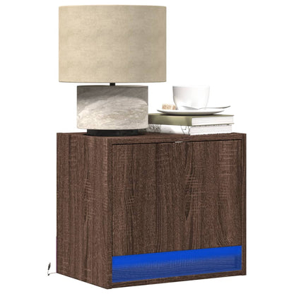 vidaXL Wall-mounted Bedside Cabinets with LED Lights 2 pcs Brown Oak