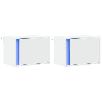 vidaXL Wall-mounted Bedside Cabinets with LED Lights 2 pcs White