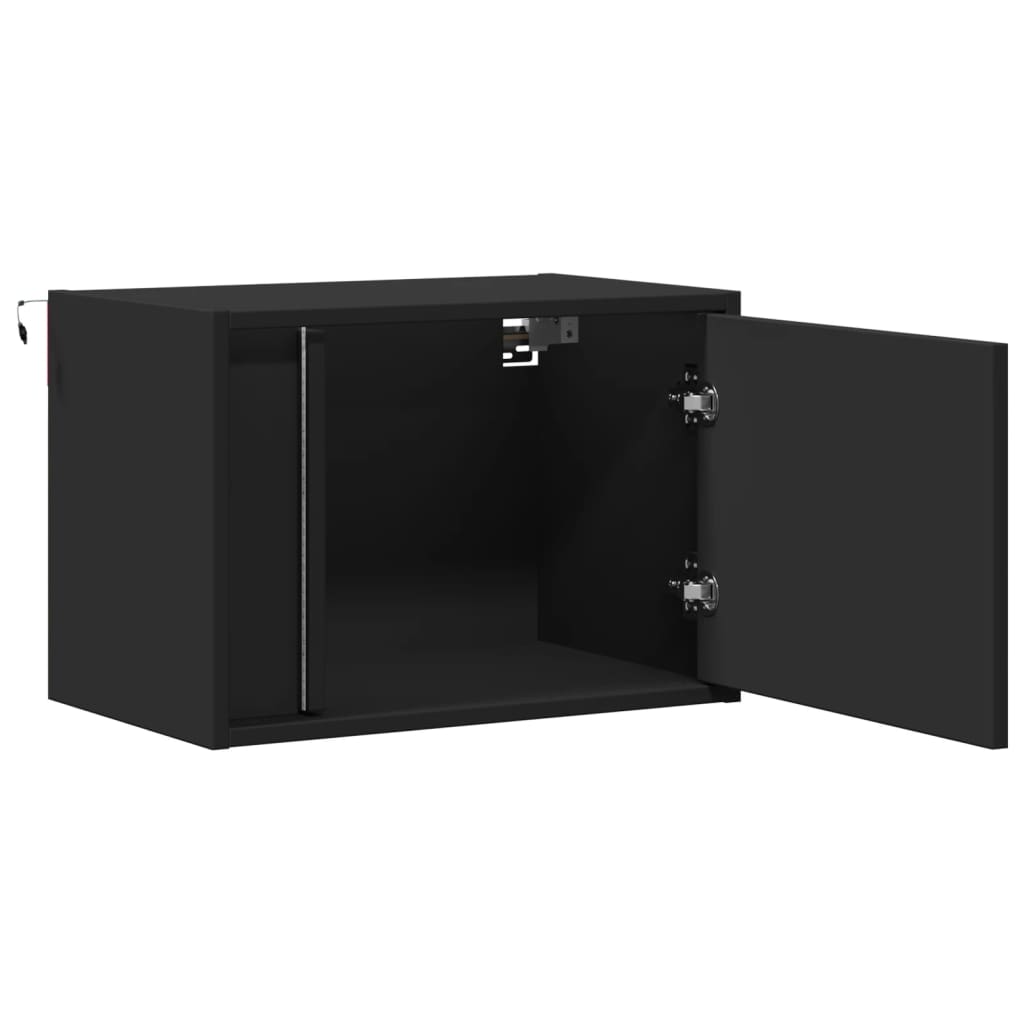 vidaXL Wall-mounted Bedside Cabinet with LED Lights Black