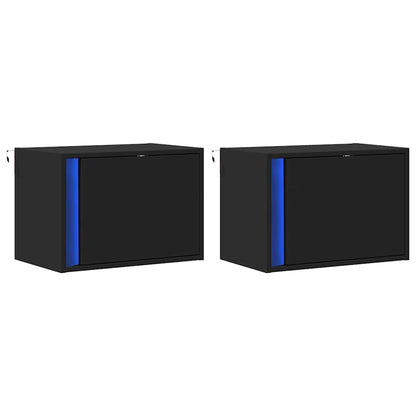 vidaXL Wall-mounted Bedside Cabinets with LED Lights 2 pcs Black