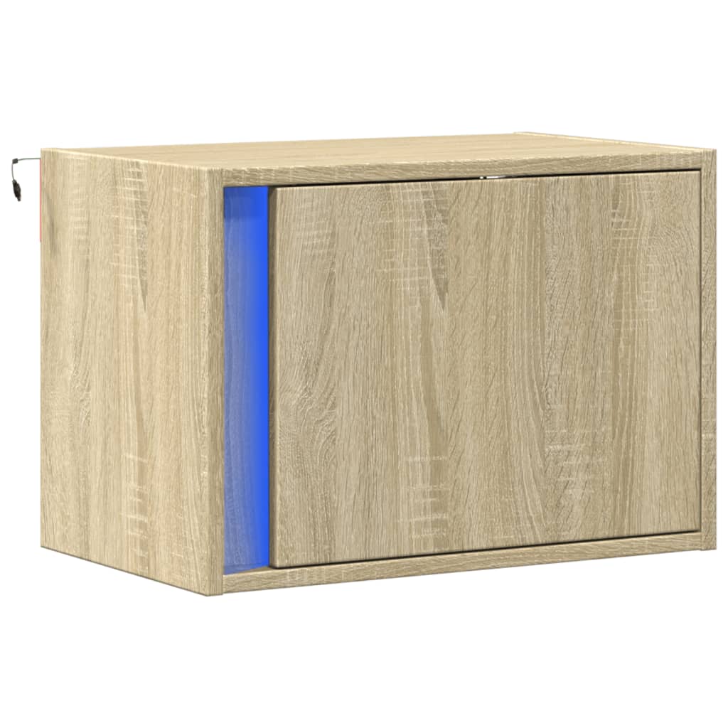 vidaXL Wall-mounted Bedside Cabinet with LED Lights Sonoma Oak