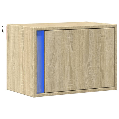 vidaXL Wall-mounted Bedside Cabinet with LED Lights Sonoma Oak