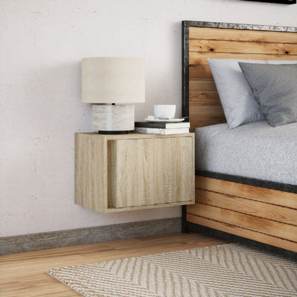 vidaXL Wall-mounted Bedside Cabinet with LED Lights Sonoma Oak