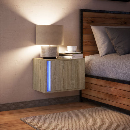 vidaXL Wall-mounted Bedside Cabinet with LED Lights Sonoma Oak