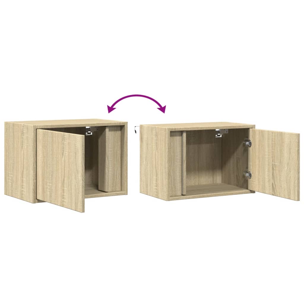 vidaXL Wall-mounted Bedside Cabinet with LED Lights Sonoma Oak