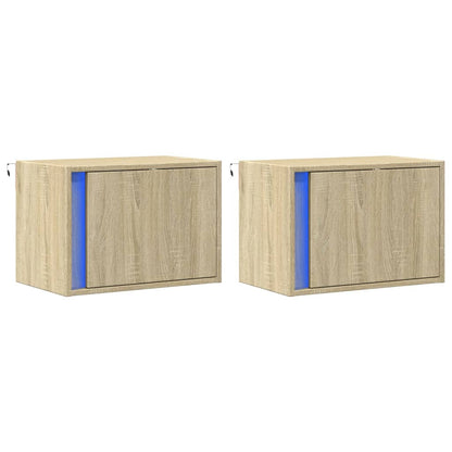 vidaXL Wall-mounted Bedside Cabinets with LED Lights 2 pcs Sonoma Oak