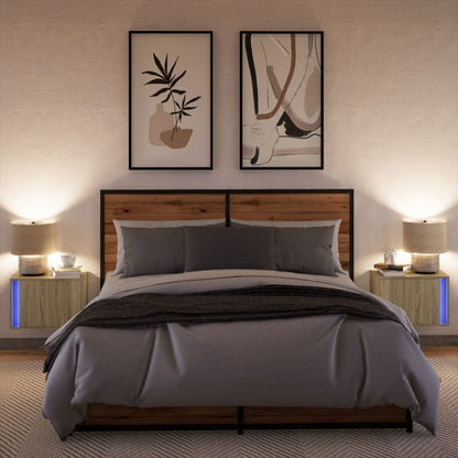 vidaXL Wall-mounted Bedside Cabinets with LED Lights 2 pcs Sonoma Oak