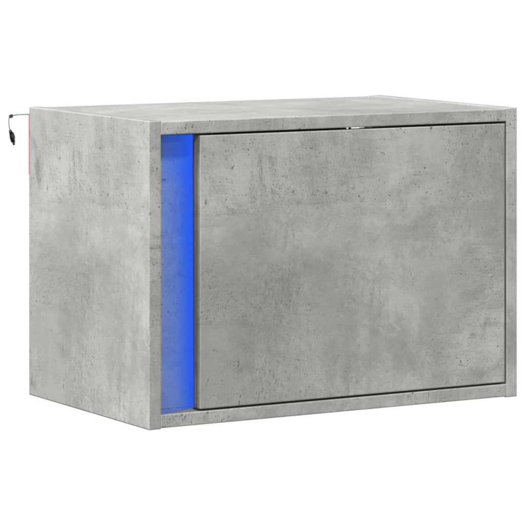 vidaXL Wall-mounted Bedside Cabinet with LED Lights Concrete Grey
