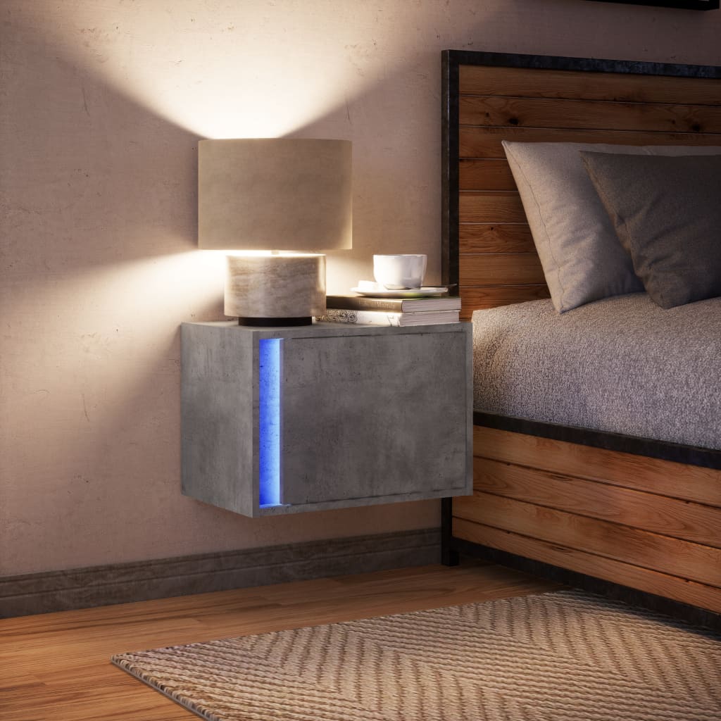 vidaXL Wall-mounted Bedside Cabinet with LED Lights Concrete Grey