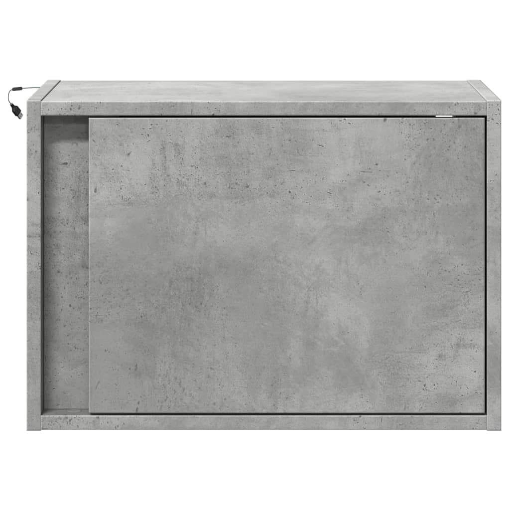 vidaXL Wall-mounted Bedside Cabinet with LED Lights Concrete Grey
