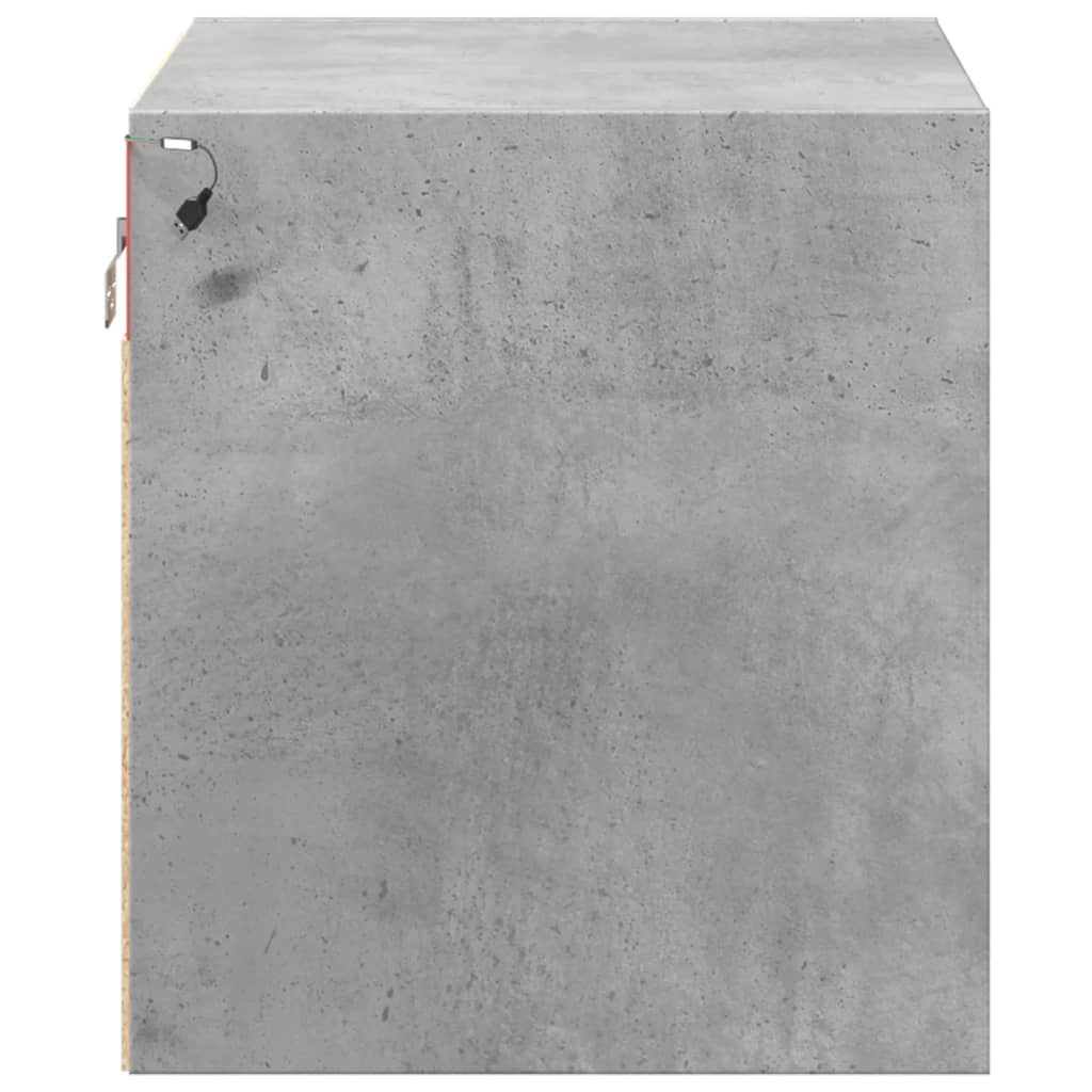 vidaXL Wall-mounted Bedside Cabinet with LED Lights Concrete Oak