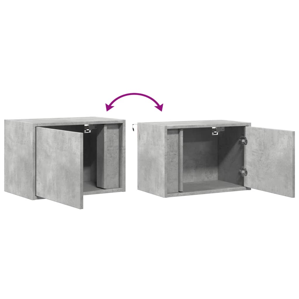 vidaXL Wall-mounted Bedside Cabinet with LED Lights Concrete Oak