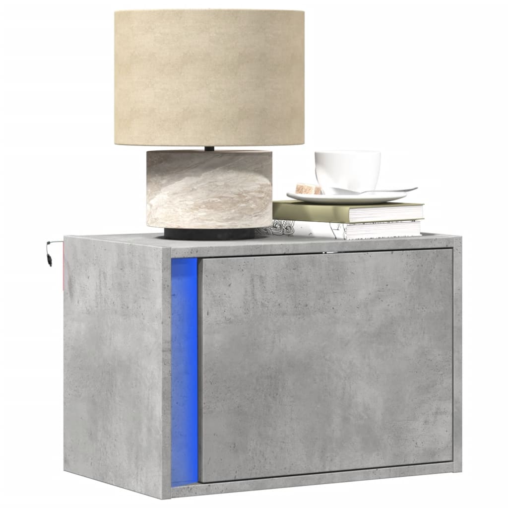 vidaXL Wall-mounted Bedside Cabinet with LED Lights Concrete Grey