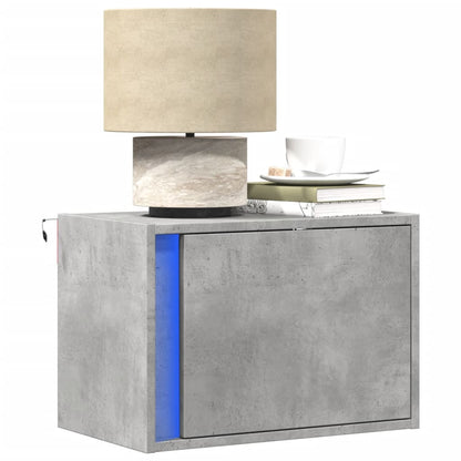 vidaXL Wall-mounted Bedside Cabinet with LED Lights Concrete Grey