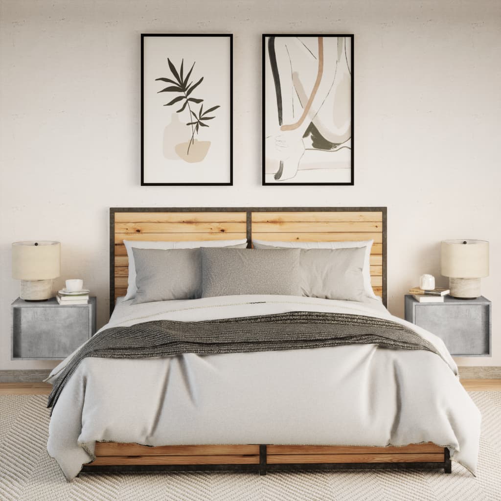 vidaXL Wall-mounted Bedside Cabinets with LED 2 pcs Concrete Grey