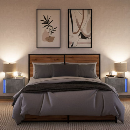 vidaXL Wall-mounted Bedside Cabinets with LED 2 pcs Concrete Grey