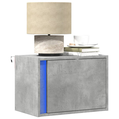 vidaXL Wall-mounted Bedside Cabinets with LED 2 pcs Concrete Grey
