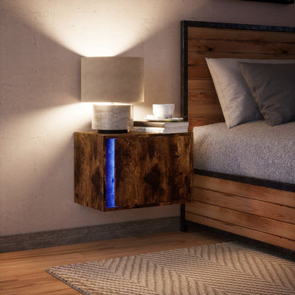 vidaXL Wall-mounted Bedside Cabinet with LED Lights Smoked Oak