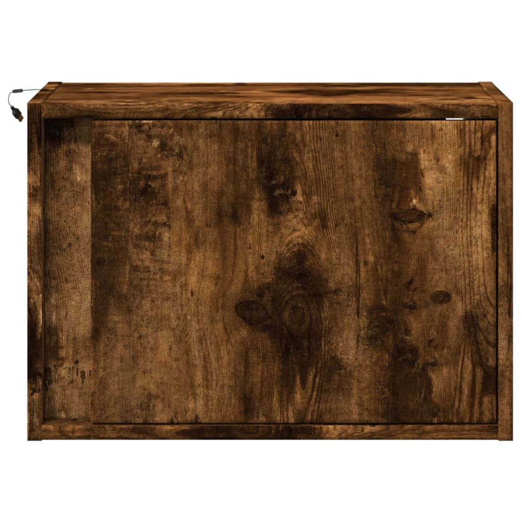 vidaXL Wall-mounted Bedside Cabinet with LED Lights Smoked Oak