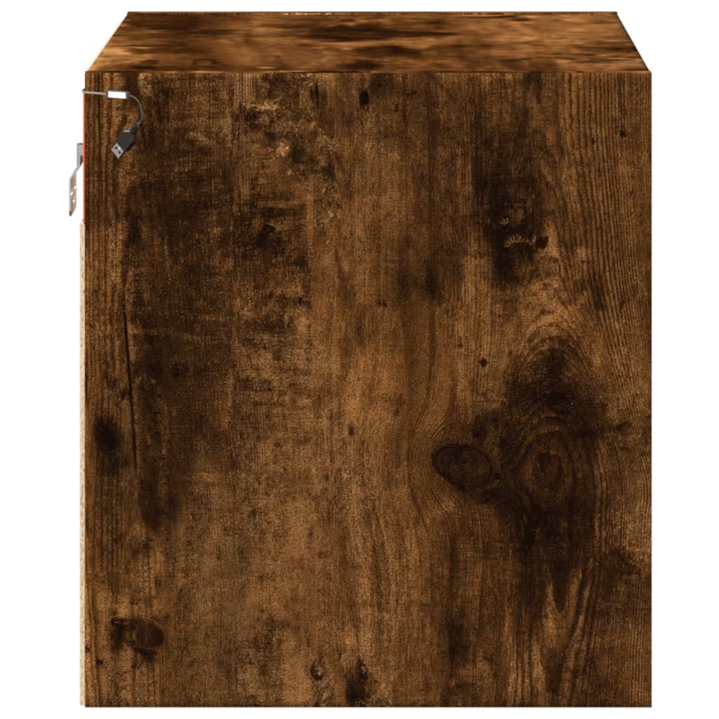 vidaXL Wall-mounted Bedside Cabinet with LED Lights Smoked Oak