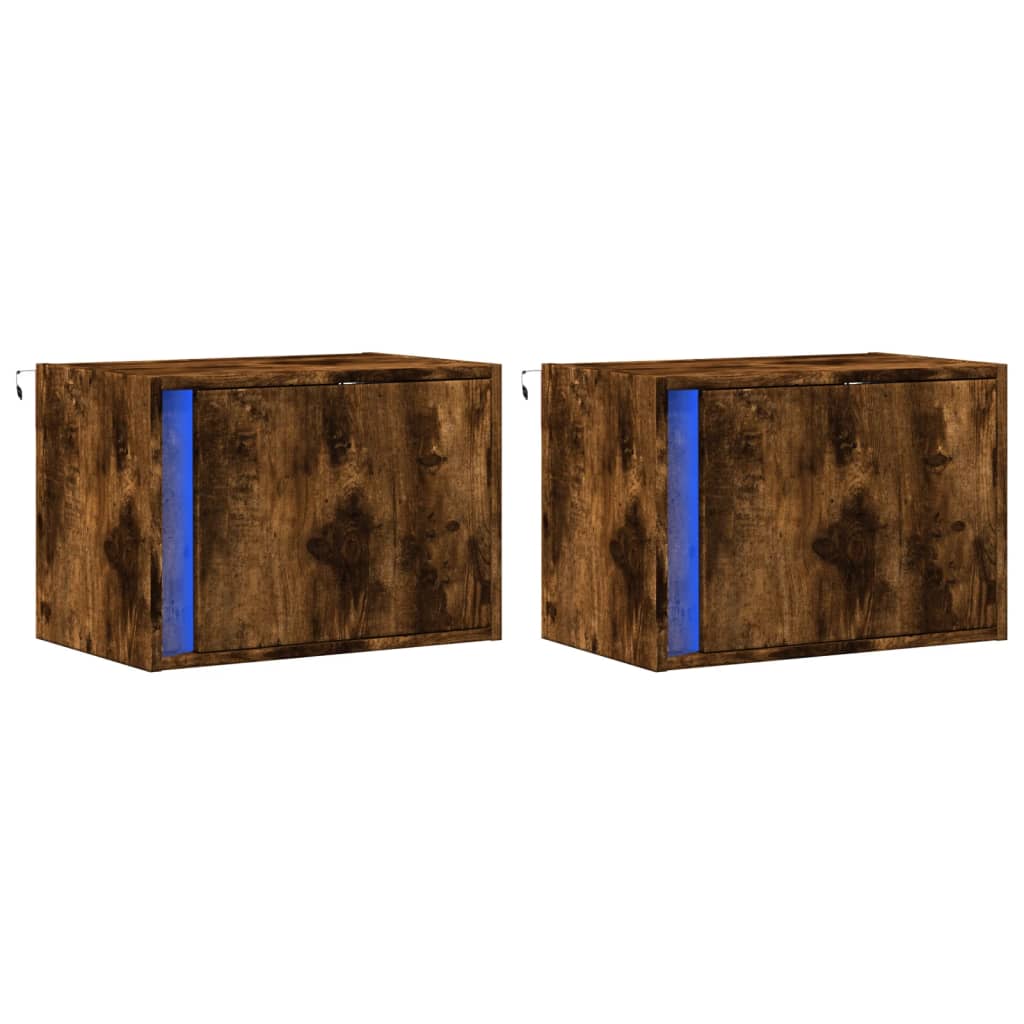 vidaXL Wall-mounted Bedside Cabinets with LED Lights 2 pcs Smoked Oak
