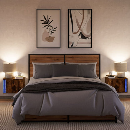 vidaXL Wall-mounted Bedside Cabinets with LED Lights 2 pcs Smoked Oak