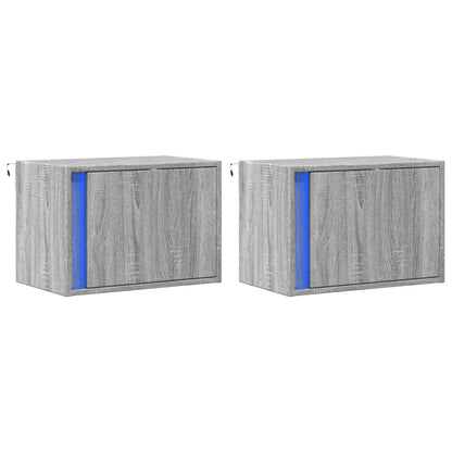 vidaXL Wall-mounted Bedside Cabinets with LED Lights 2 pcs Grey Sonoma
