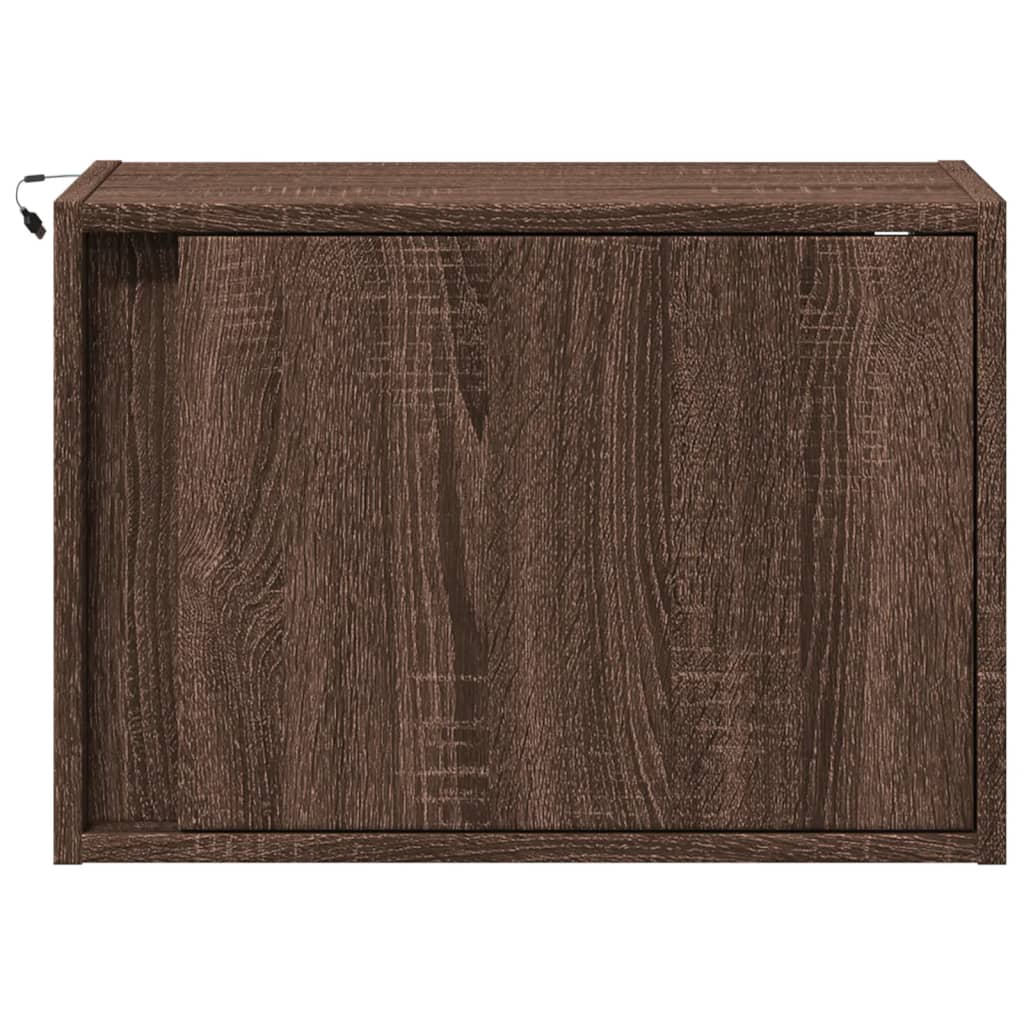 vidaXL Wall-mounted Bedside Cabinet with LED Lights Brown Oak