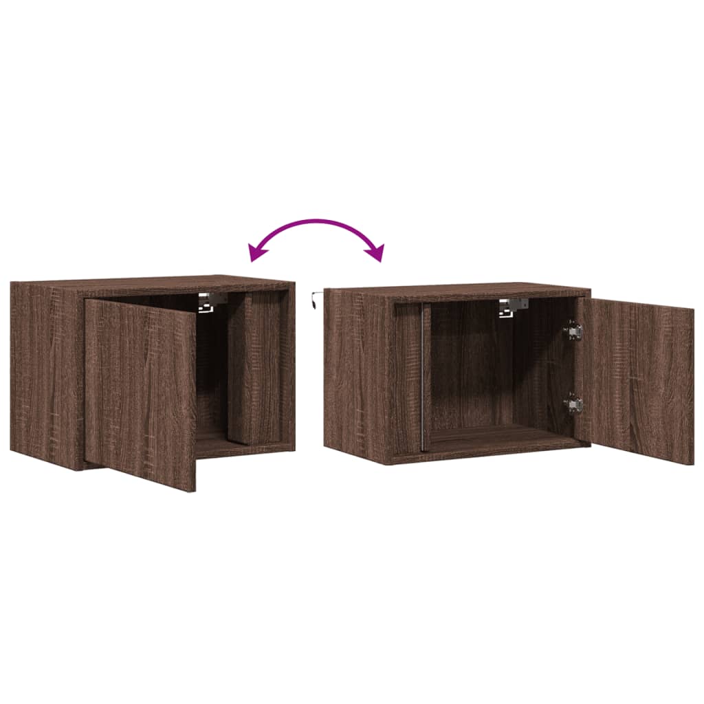 vidaXL Wall-mounted Bedside Cabinet with LED Lights Brown Oak