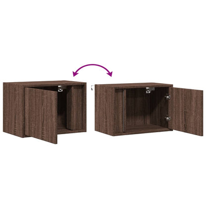 vidaXL Wall-mounted Bedside Cabinet with LED Lights Brown Oak