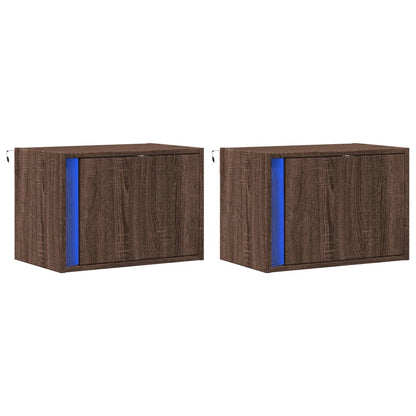 vidaXL Wall-mounted Bedside Cabinets with LED Lights 2 pcs Brown Oak