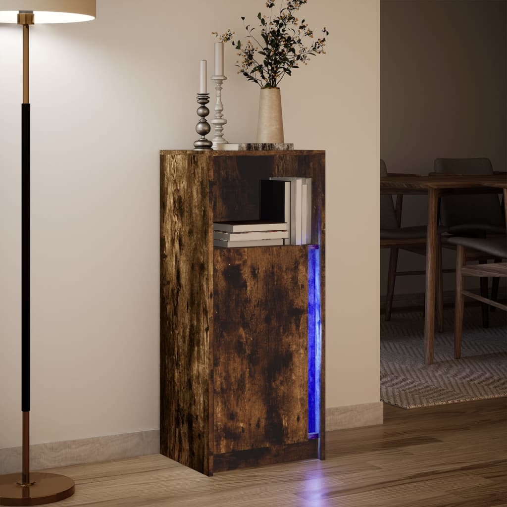 vidaXL Sideboard with LED Smoked Oak 42.5x34x100 cm Engineered Wood