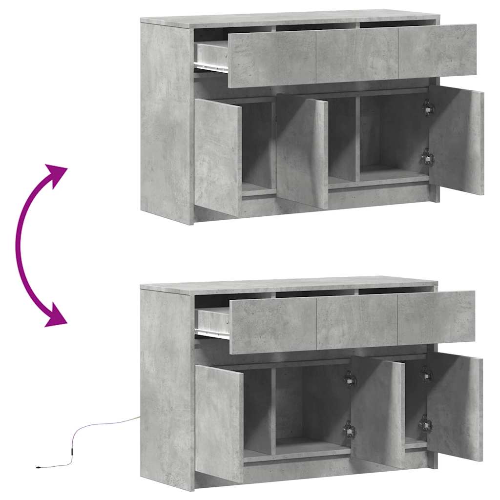 vidaXL TV Cabinet with LED Concrete Grey 91x34x61 cm Engineered Wood
