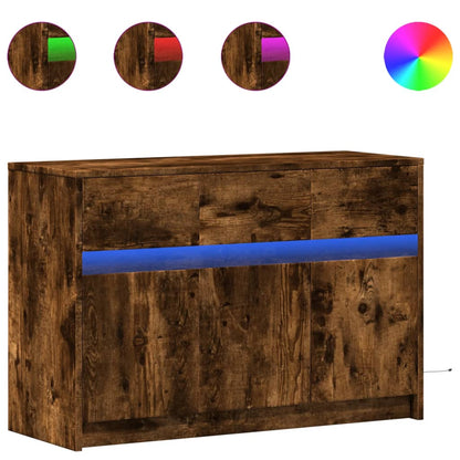 vidaXL TV Cabinet with LED Smoked Oak 91x34x61 cm Engineered Wood